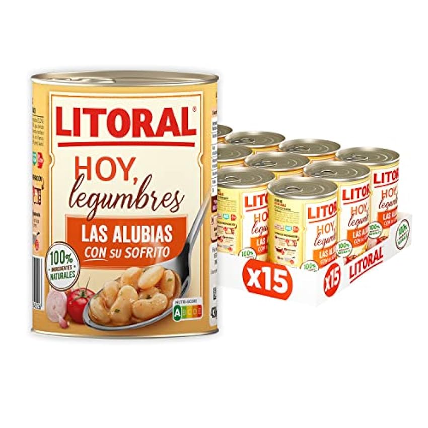 LITORAL Hoy Legumbres Alubias con su sofrito - Plato Preparado Sin Gluten - Pack de 15x430g - Total: 6.45kg msX5kYHz