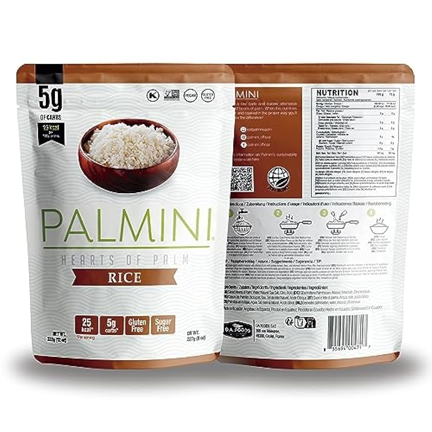 PALMINI Arroz - Palmito – Bajo en calorías – Bajo en carbohidratos – Keto - Vegano – Libre de OGM – Libre de Gluten – Sin azúcar – 338g | (Pack de 6 unidades) Jud09rE1