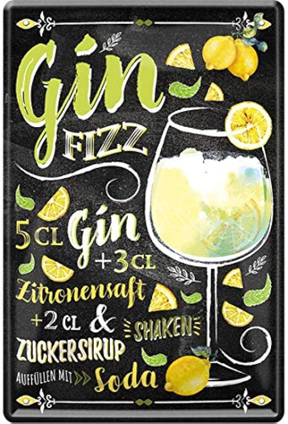 Cartel de chapa 1056 con receta de gin fizz para cóctel
