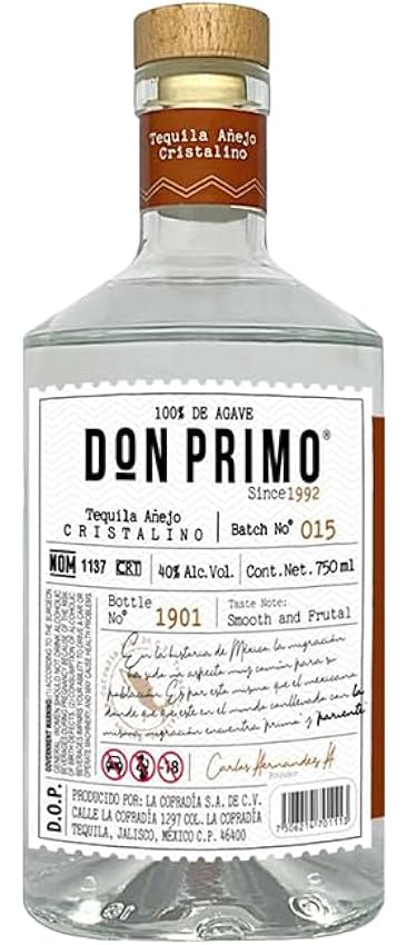 TEQUILA DON PRIMO AÑEJO CRISTALINO 100% AGAVE 70CL 38% kvUeD8yk
