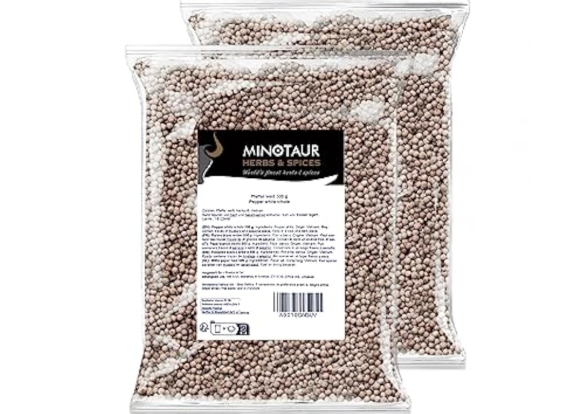 Minotaur Spices | Pimienta blanca entera | Granos de pimienta blanca | 2 x 500 g (1 Kg) olB6nGuv