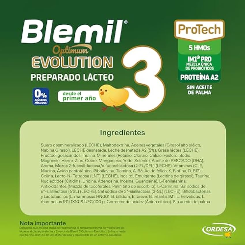 Blemil 3 Optimum Evolution 3PACK - Preparado Lácteo en Polvo para Niños de 1 a 3 años - 0% Azúcares Añadidos, sin Aceite de Palma - 3 Botes de 800g owynL2Pm