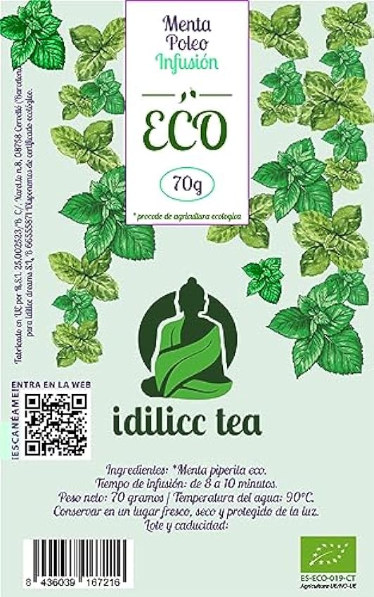 IDILICC TEA | Menta Poleo Eco | a Granel 70 Gramos | Favorece el Proceso Digestivo y Ayuda a Eliminar Gases | Certificado Ecológico LNPTfw3I