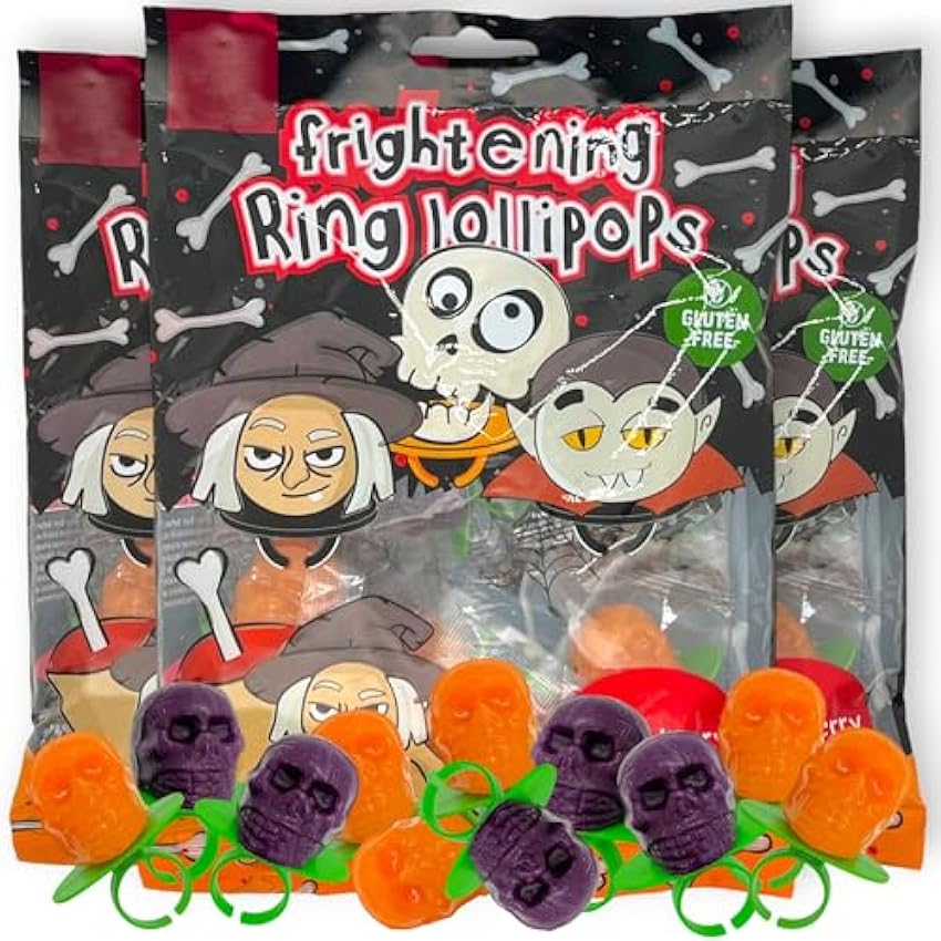 MIK funshopping Halloween Candy - Regalo espeluznante para fiestas y aperitivos terribles y deliciosos dulces empaquetados individualmente (Frightening Ring Lollipops, 3 x 90 g) IiZ1M69J