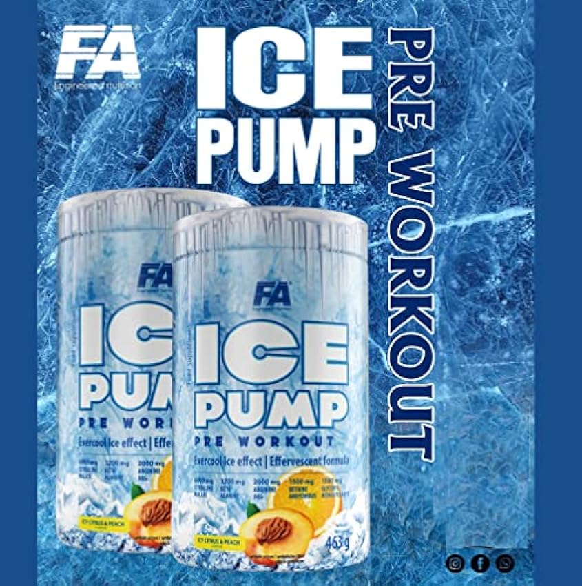 FA Nutrition Ice Pump Booster | 463 g por recipiente, entrenamiento pre-entrenamiento, efecto de enfriamiento corporal, L-citrulina, beta alanina, cafeína, suplemento dietético (fruta de la pasión del KRqwbE54