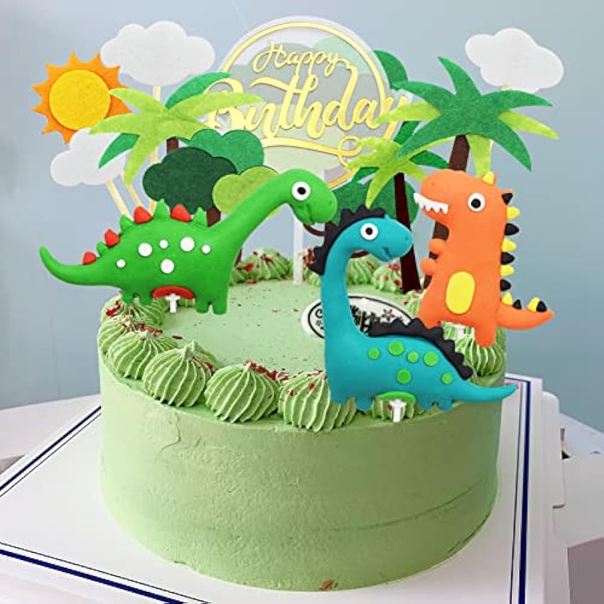 Uooker Decoración para tartas de cumpleaños Dino 13 unidades de dinosaurios para tartas, Happy Birthday Dino Dino Selva Nubes Sol, decoración para cupcakes y tartas, cumpleaños para niños y niñas ntGaJ4A4