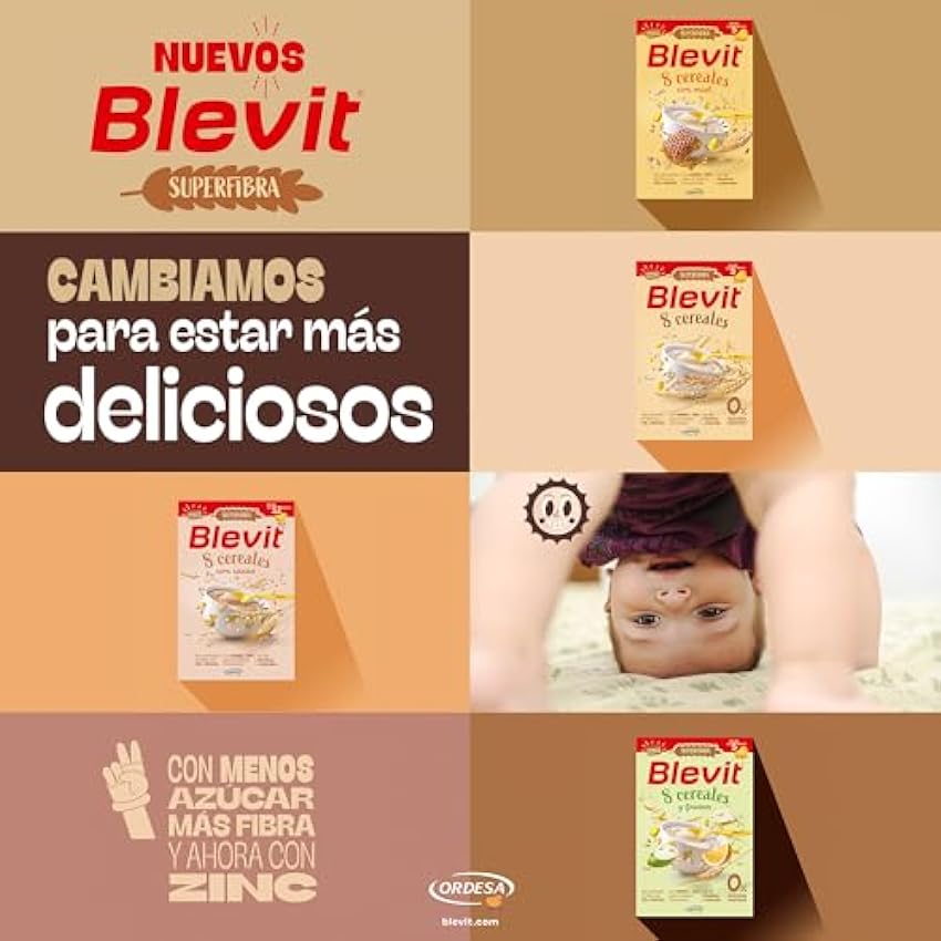 Blevit Superfibra 8 Cereales con Cacao - Papilla de 8 Cereales con Cacao, Vitaminas, Minerales y Fibra - Desde los 12 meses - 500g LRcidoEQ