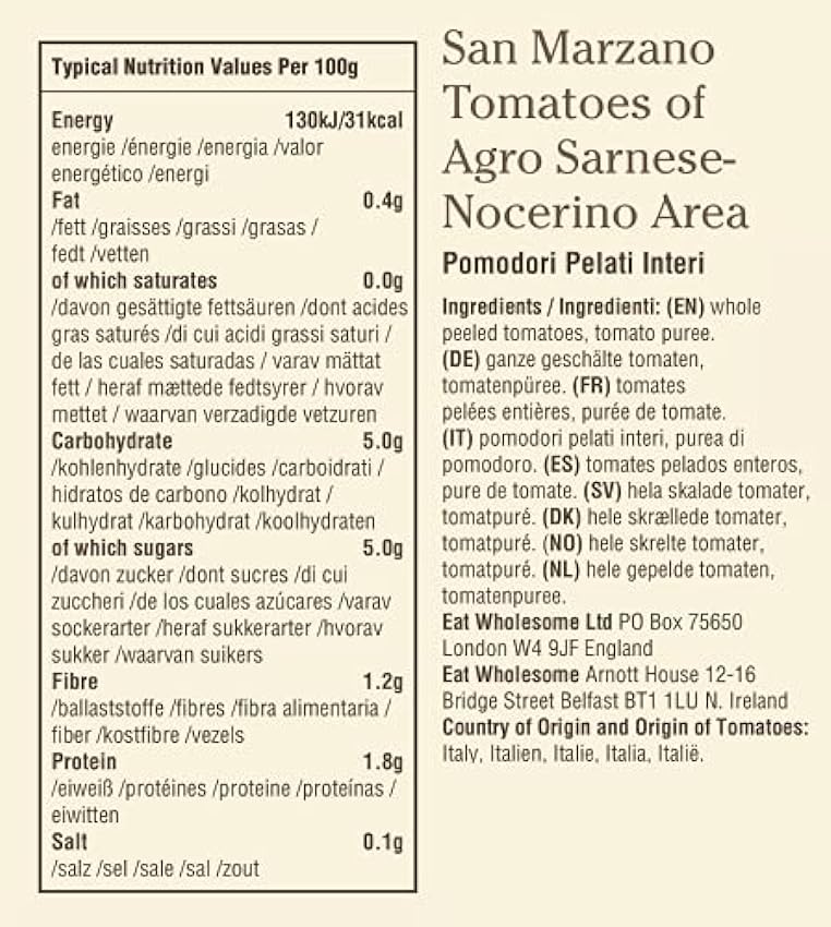 Eat Wholesome Food Co. - Eat Wholesome Tomates San Marzano D.O.P, 400 g (paquete de 12) FWQTdktJ
