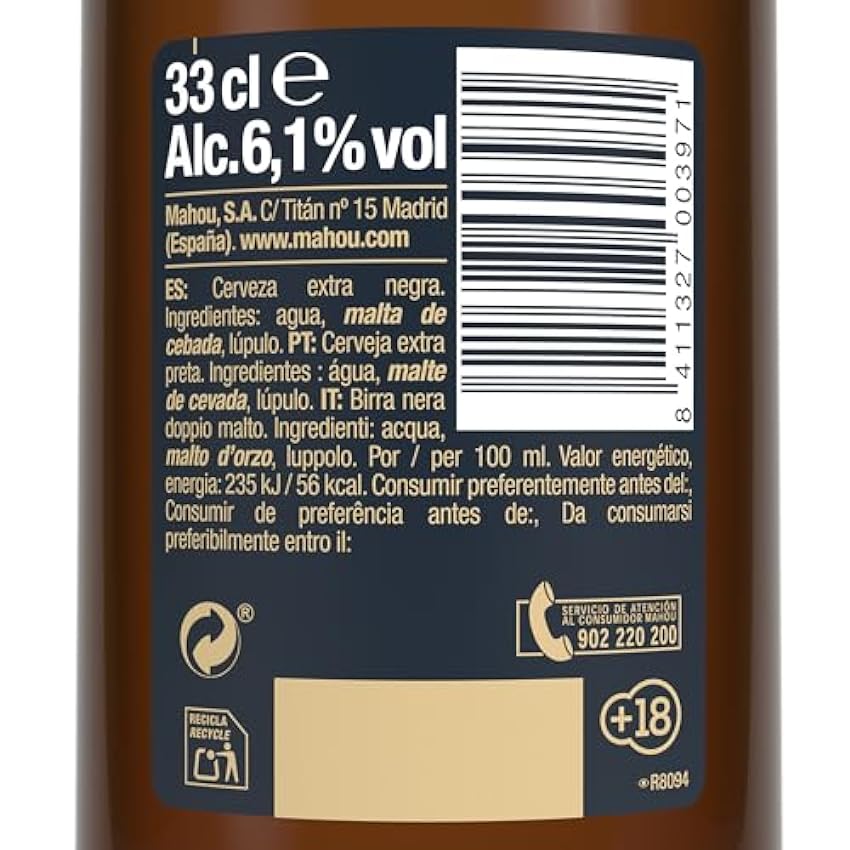 Mahou Maestra Dunkel - Cerveza Lager Española Premium, Color Oscura y Cuerpo Intenso, 6.1% Volumen de Alcohol, Pack de 24 Botellas x 33 cl hMbO8ZGJ