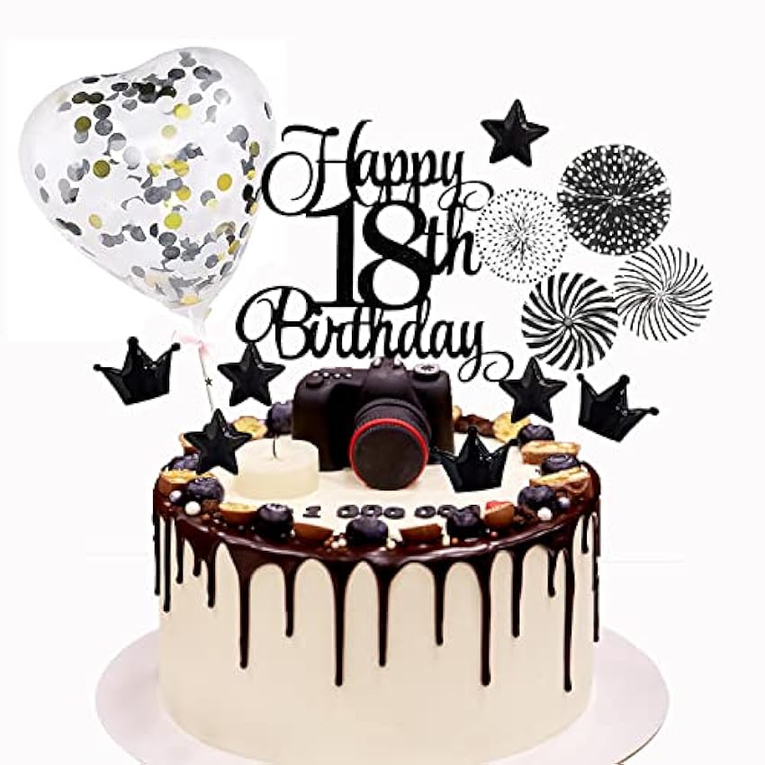 meetyours Decoración para tartas de cumpleaños, 18 unidades, color negro, estrella negra, decoración para tartas de cumpleaños con globos de lentejuelas, r23 pLlDzwN5