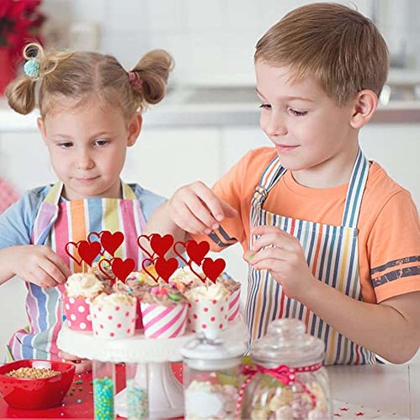 24 unidades huecas de doble corazón para cupcakes, color rojo brillante, dulce amor, San Valentín, decoración de tartas, decoración de San Valentín, tema de boda, cumpleaños, accesorios de fiesta PgaPJh1U