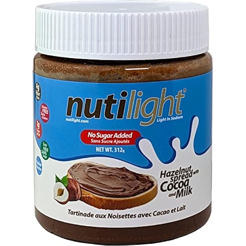 Nutilight Hazelnut Spread with Cocoa and Milk 312g JFEh