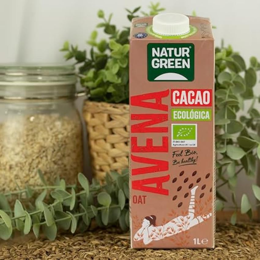 NaturGreen - Cacao Bio, Bebida de Chocolate Ecológica, Bebida Vegetal de Avena, Ingredientes de Agricultura Ecológica - 1 L - Pack 6 unidades lYd0IXZw