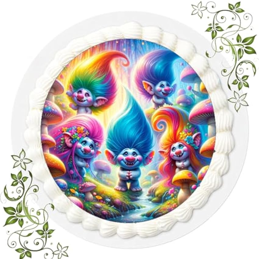 FONDANT Decoración para tarta de azúcar con motivo, comestible foto para tartas, decoración para tartas, diámetro de 20 cm, diseño de Trolls Fondant, n.º 18 FPuh6JI9