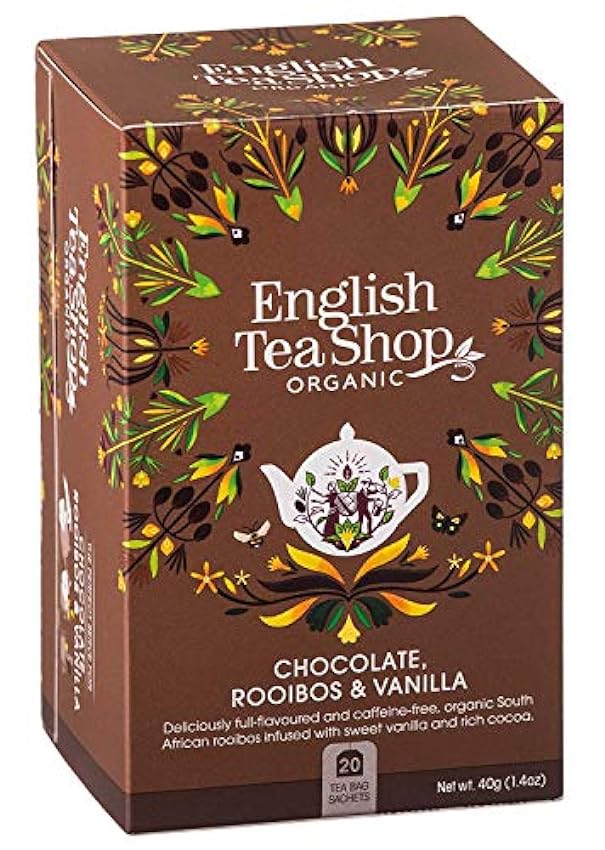 Tienda de té inglés | Té de hierbas orgánico Rooibos chocolate y vainilla | Infusión Sin Cafeína - 60 Bolsitas De Té (120 Gr) IvvCYorb