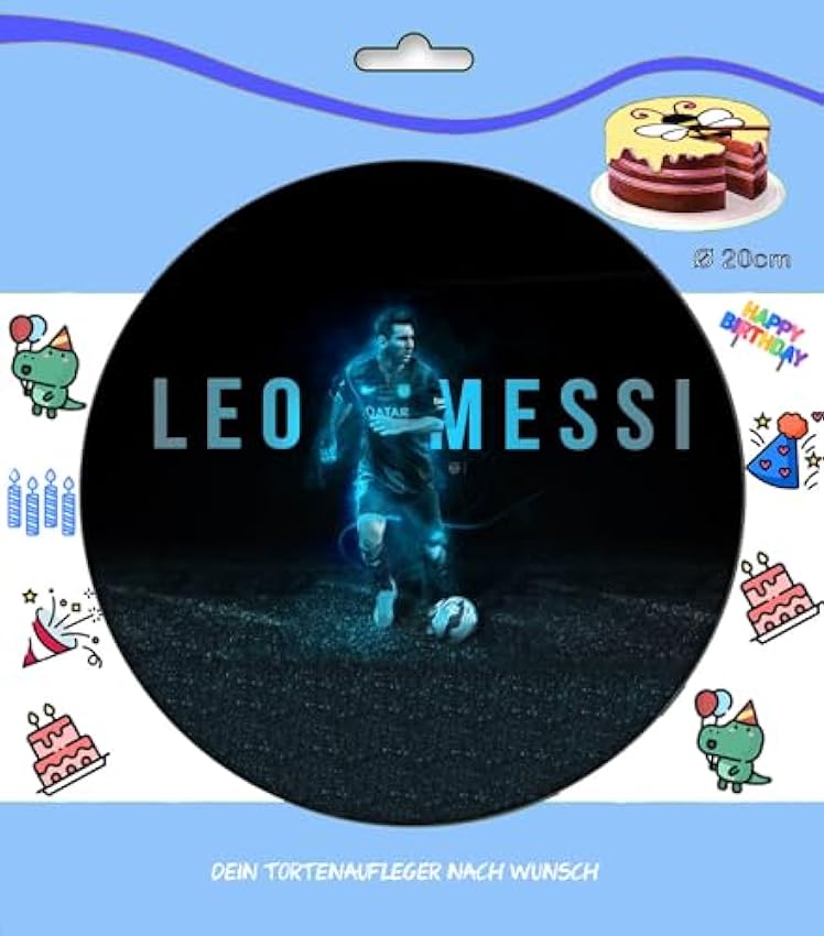 Decoración para tarta de cumpleaños con diseño de fútbol, decoración comestible para tartas, diámetro de 20 cm, FONDANT Messi Fútbol n.º 28 JNPFWGFW