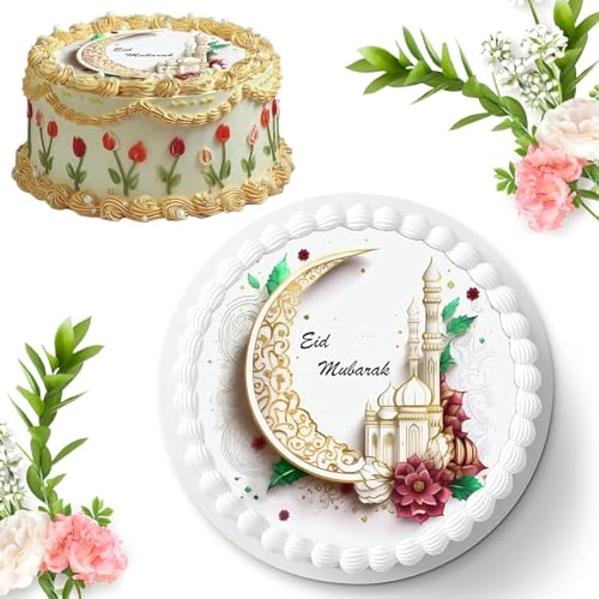SPERMUOY Eid - Decoración para tarta Eid Mubarak, decoración para tarta Eid Mubarak, decoración para tarta de cumpleaños de Ramadán, Eid al Adha Mubarak, comestible foto para tartas, fondant, IiZWkTZ0