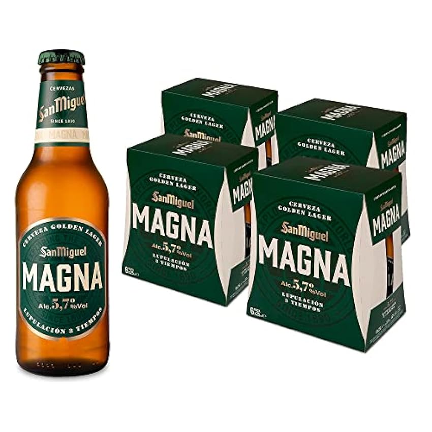 San Miguel Magna Cerveza Dorada Lager Con un Toque Extra de Intensidad, Pack de 24 Botellas x 25 cl, 5,7% de Volumen de Alcohol N9oJygre