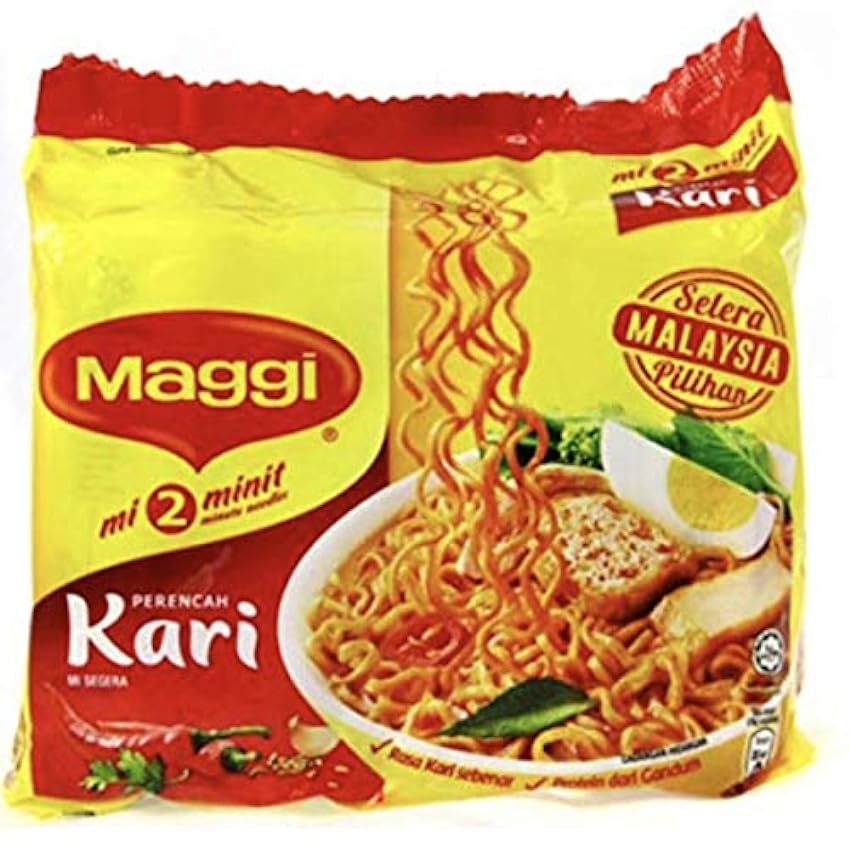 Maggi Nestle Malaysia 2 Minutos Instantánea Sabor Curry Tallarines Instant Masala Kari Pedas Fideos 5 paquetes x 79g Gz7YrLPR