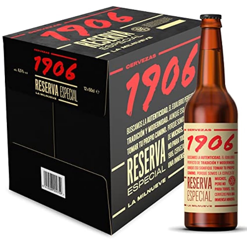 1906 Reserva Especial - Cerveza Lager Extra, Pack de 12 Botellas x 50 cl, Sabor Amargo y Aroma Tostado, Galardonada Internacionalmente, 6,5% Volumen de Alcohol IfO8zPoL