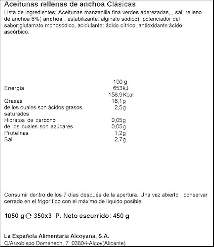 LA ESPAÑOLA Clásicas Aceitunas Rellenas de Anchoa, Pack de 350 x 3g NmfHFMI2