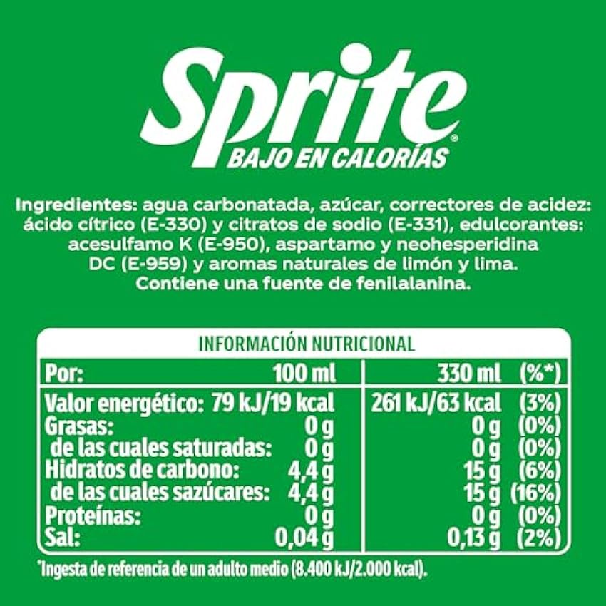 Sprite Lima-Limón, Bajo en Calorías, Pack 9 latas de 330ml mXaBR45m
