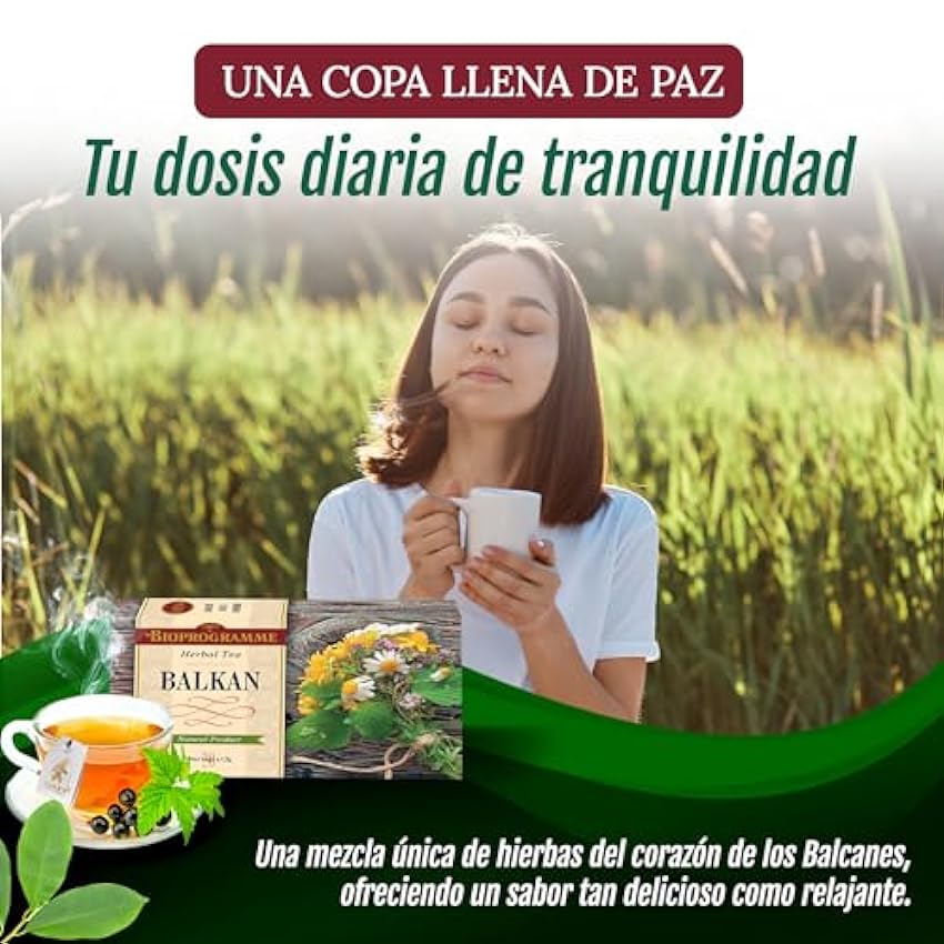 Mezcla de hierbas de té Balcánico 30g | Bioprogramme Tomillo Salvaje Rosa Mosqueta Manzanilla Mejorana Serie Premium Mix 20 Bolsas 40g M20kwLfa