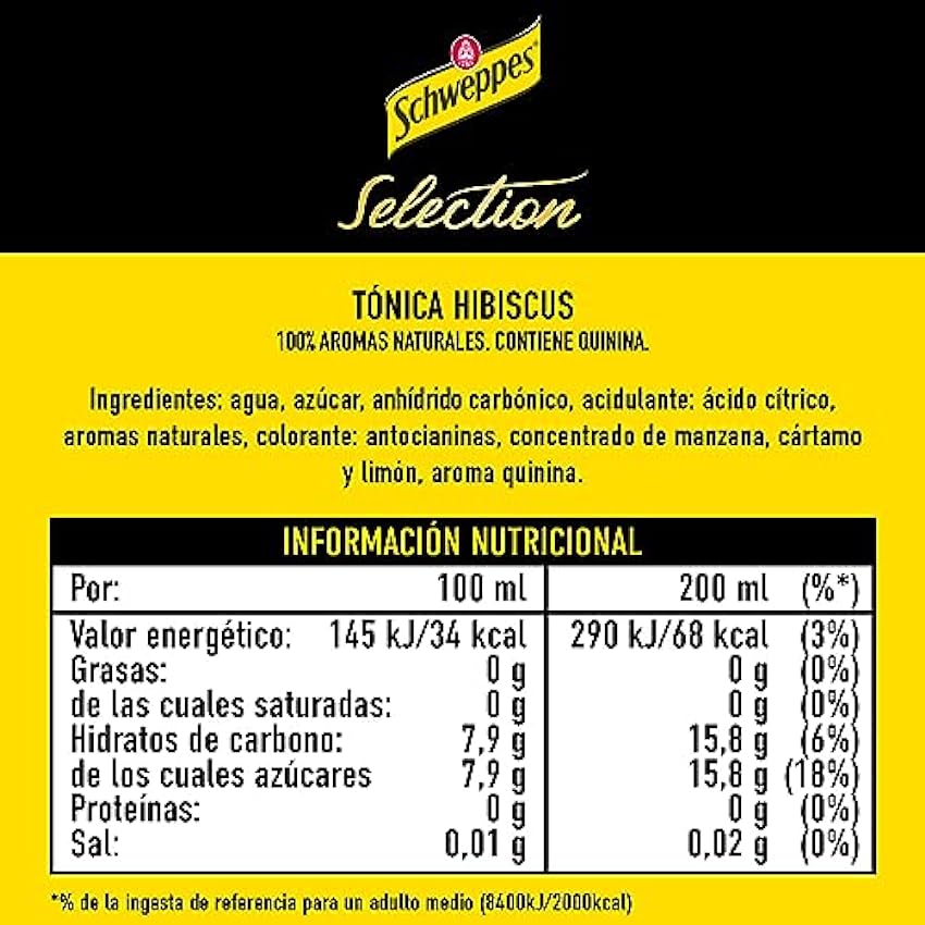 Schweppes Selection Tónica Hibiscus - Vidrio, Pack 6 cestas 4 x 20 cl (total: 24 botellas) Ml3jiNdH