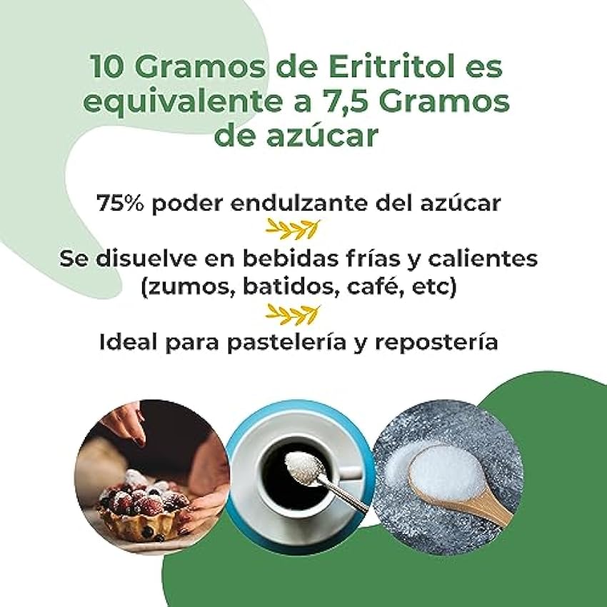 Eritritol | Edulcorante Natural, Sustituto Del Azúcar Zero Calorías, Endulzante KETO Premium. 100% Vegano, Apto Diabéticos Y Dietas, NO caries, En Bolsa L8wr7bhD