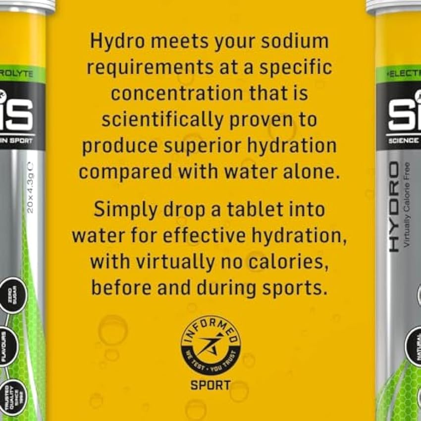 Science in Sport Hydro Electrolyte, Hidratante en tabletas, con más electrolitos, Sin gluten, Sin azúcar, Sabor a limón, Bote con 20 tabletas G4sjN6N2