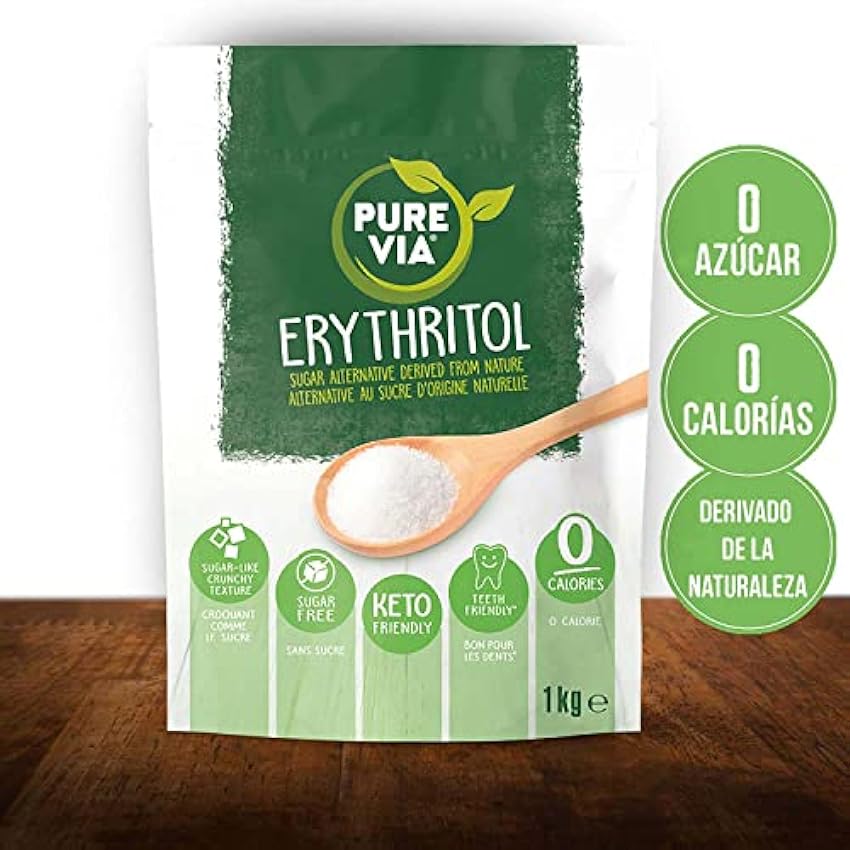 Pure Via Erithritol 1 kg, CERO CALORÍAS Y KETO FRIENDLY alternativa al azúcar, certificado sin OGM Hr6iAklL