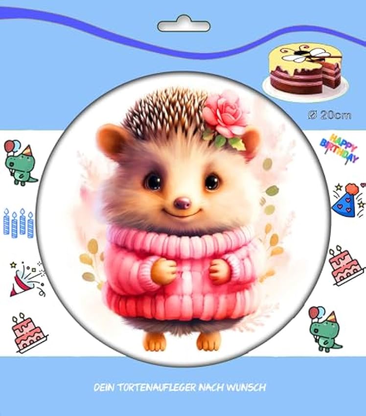 Decoración para tarta de cumpleaños con diseño de erizo, comestible para tartas, decoración para tartas, diámetro de 20 cm, diseño de erizo JaFCYDJc