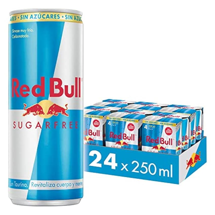 Red Bull Bebida energética sin azúcar, 250 ml, 24 Unidades (Paquete de 1) & Bebida Energética, Regular - 24 latas de 250 ml. - Total 6000 ml. jlBovQf9