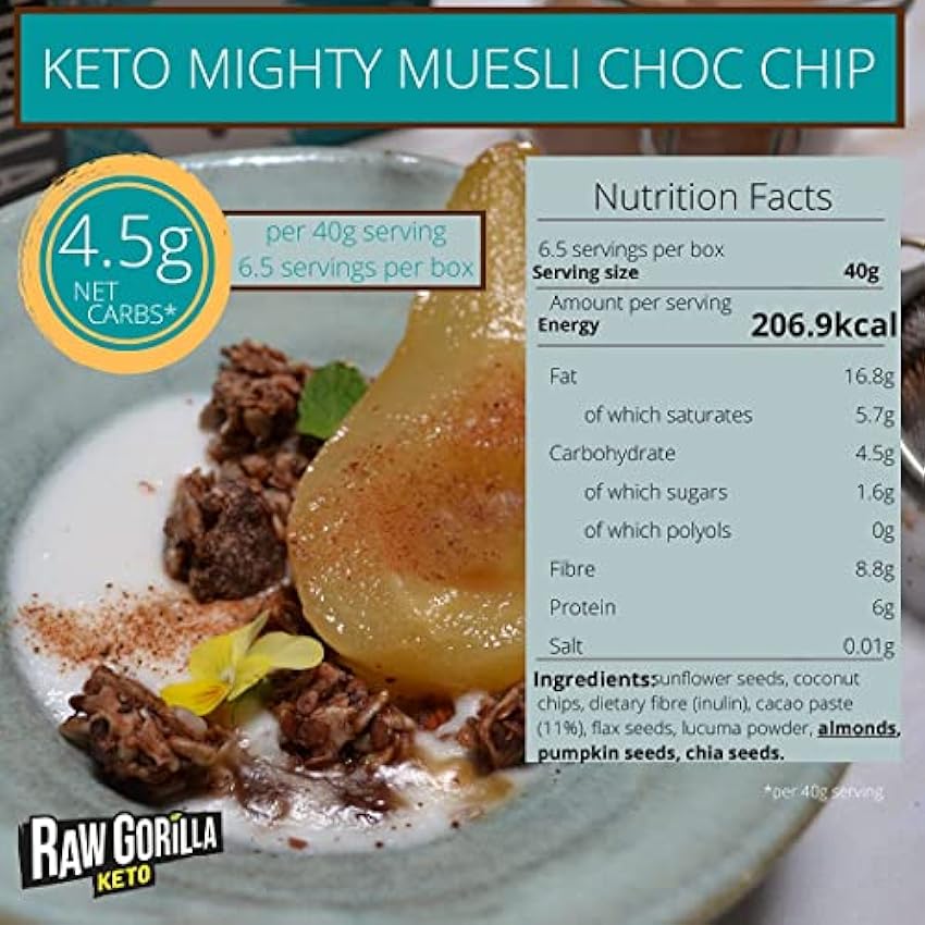 Raw Gorilla Muesli Keto Con Cacao Chips, 250 Gramo O3e2DoJT