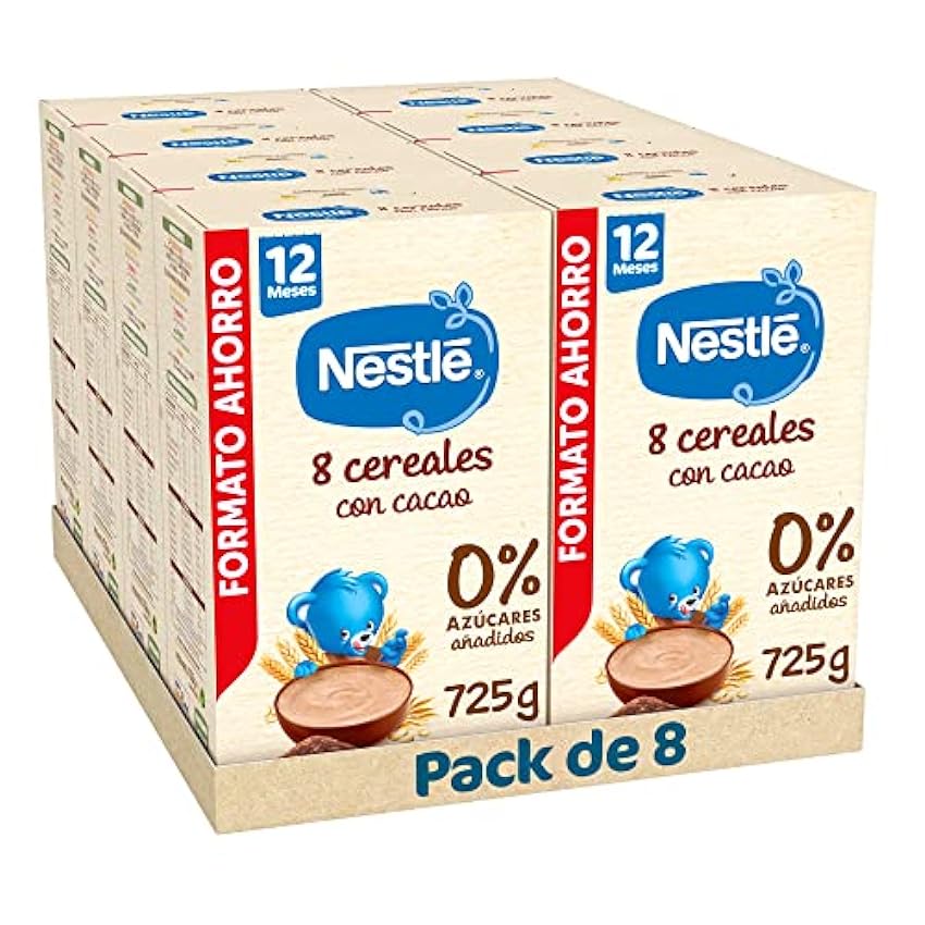 Nestle Papilla 8 Cereales con Cacao, 8 Paquetes de 725g