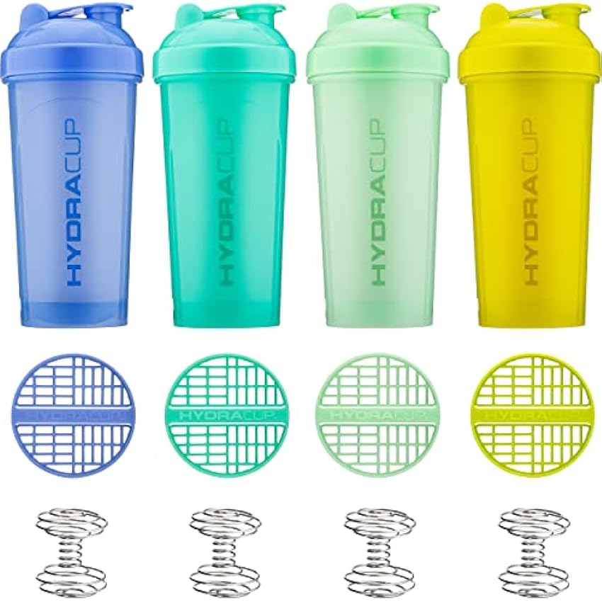 HydraCup [8 unidades] con New BlenderBeast – Botella agitadora de 28 onzas para mezclas de proteínas, mezcladores duales, taza agitadora sin BPA, paquete de bolas PCOFUGRT