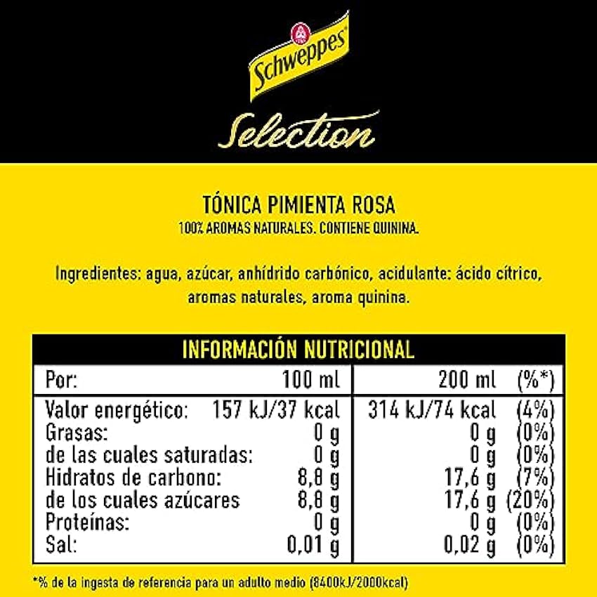 Schweppes Selection Tónica con un toque de Pimienta Rosa - Vidrio, Pack 6 cestas 4 x 20 cl (total: 24 botellas) ohxhf5Wj