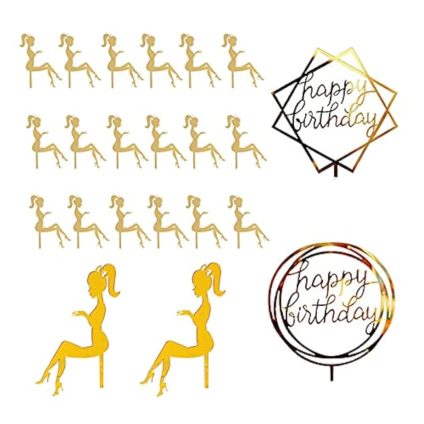 XHBTS 22 tacón alto dorado Lady Cake Topper Silhouette High Heels Girl Acrílico Topper con 2 decoración para tartas de feliz cumpleaños para bodas, fiestas de cumpleaños, decoración de postres HP9QmAG4