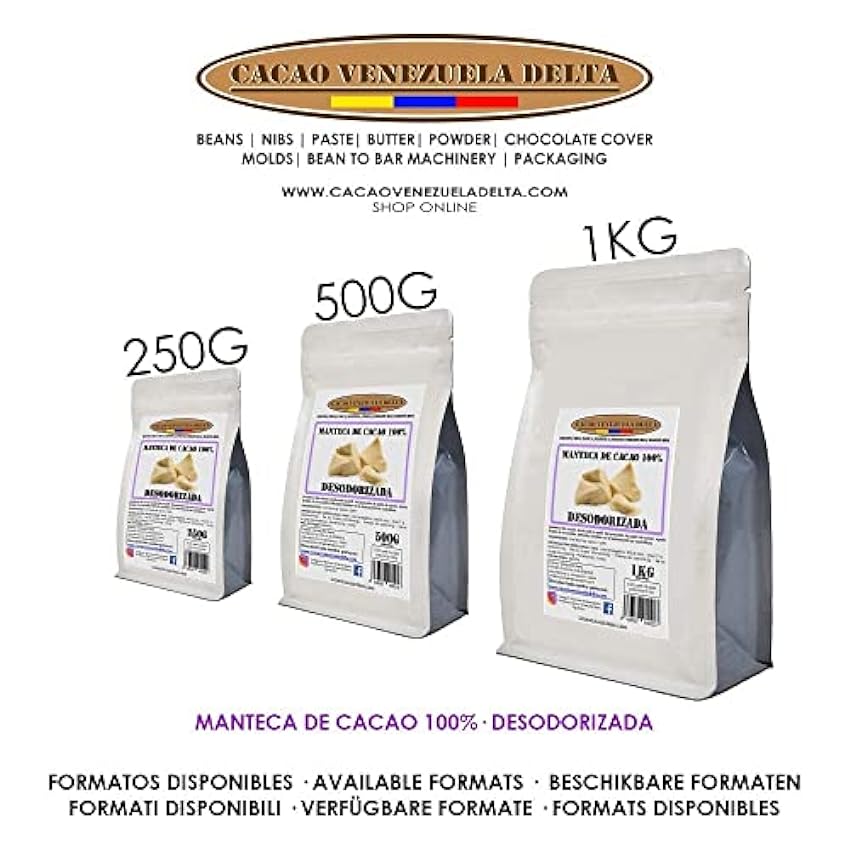 Manteca De Cacao 100% - Tipo Desodorizada - Uso alimentario y cosmética - Bolsa 500g - Calidad Extra - Cacao Venezuela Delta lQatHkNt