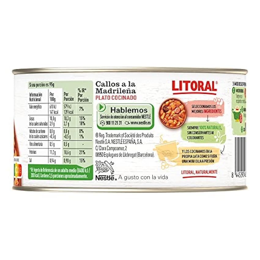 LITORAL Callos Madrileña - Plato Preparado Sin Gluten - Pack de 12x370g - Total: 4.44kg mJnfMqDx