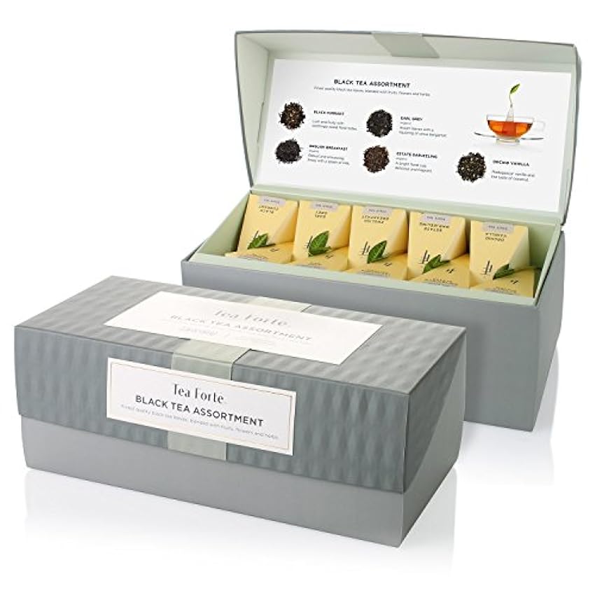 Caja de Tés Negro de Tea Forte, Caja de Variedades de Té, 20 Infusores de Té Hechos a Mano en Forma de Pirámide FraP0ffP