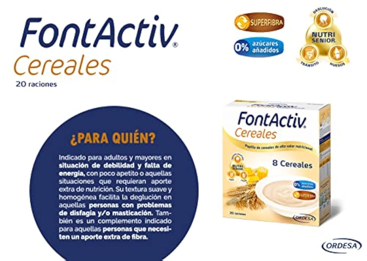 FontActiv 8 Cereales-en Papilla de Cereales para Adultos y Mayores 0% Azúcares Añadidos- 600 gr (Paquete de 3) OEw6KEFS