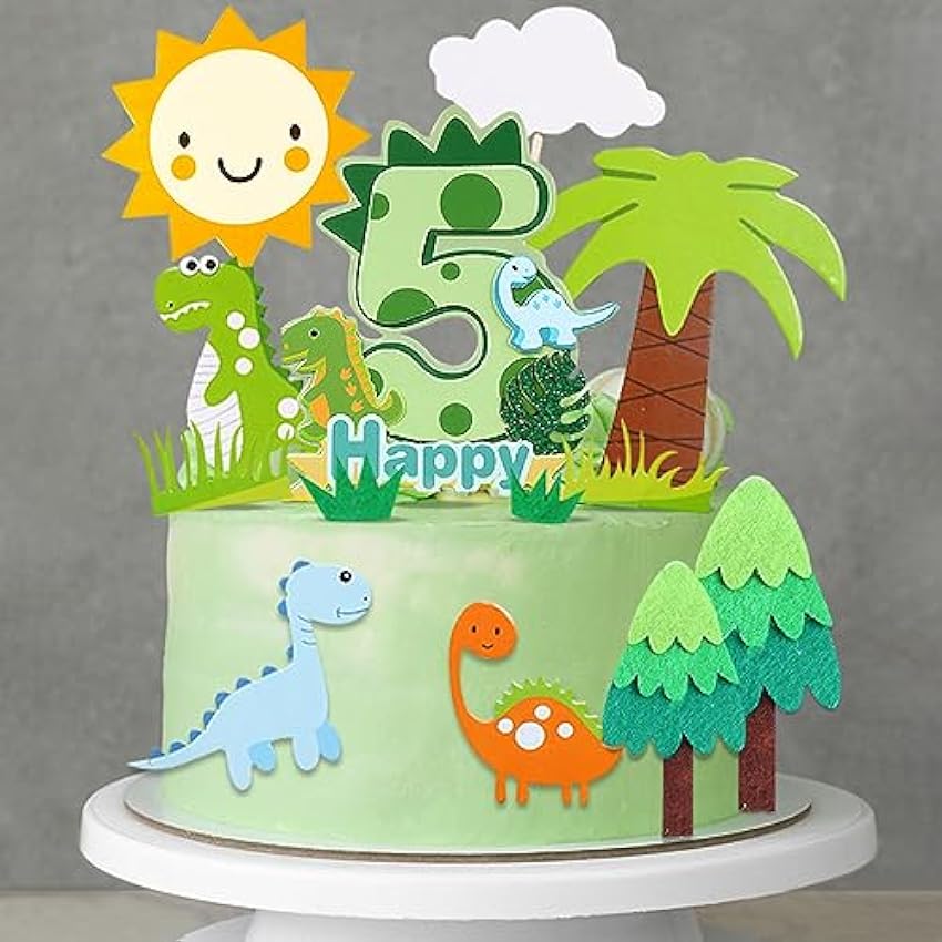 Guoguonb 6th Happy Birthday Dinosaurio - Decoración para tartas de 6 años, diseño de dinosaurio verde ohhnf52J