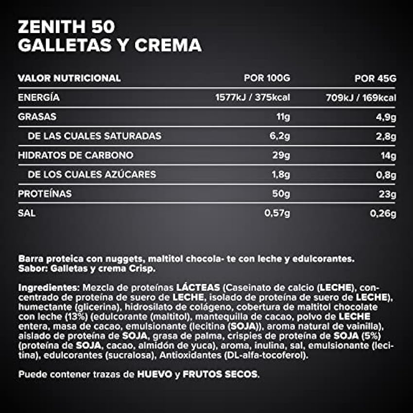 IronMaxx Zenith 50 Barrita proteica - galletas & crema 16 x 45g |barrita proteica con 50% de proteínas | bajo en carbohidratos, bajo en azúcar con aminoácidos importantes Nz6XfarI