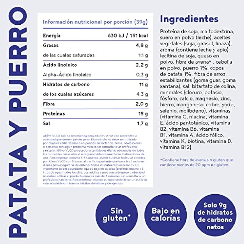Sopa de Puerro y Patata - Reemplazo de Comidas - 15 porciones - Sabor Puerro y Patata - Sopa Nutritiva Suplemento de Comidas para Control de Peso - Sopa Reemplazo de comida Allévo by Alpha Foods iNZHWmX7