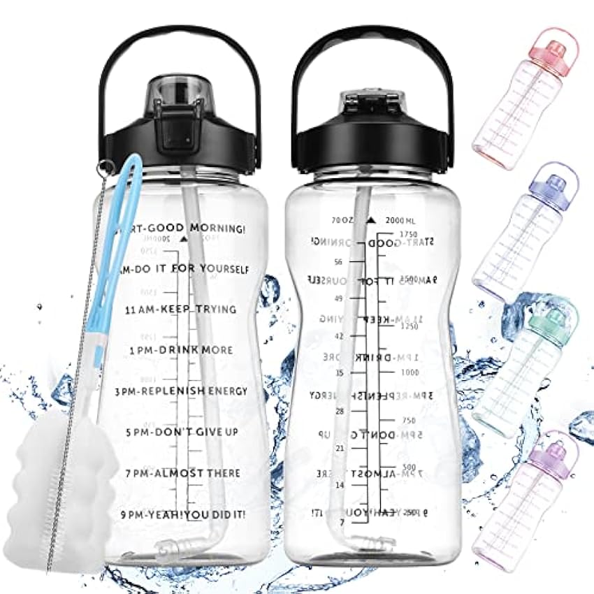 Botella de agua de 2 litros con marcas de tiempo, botel