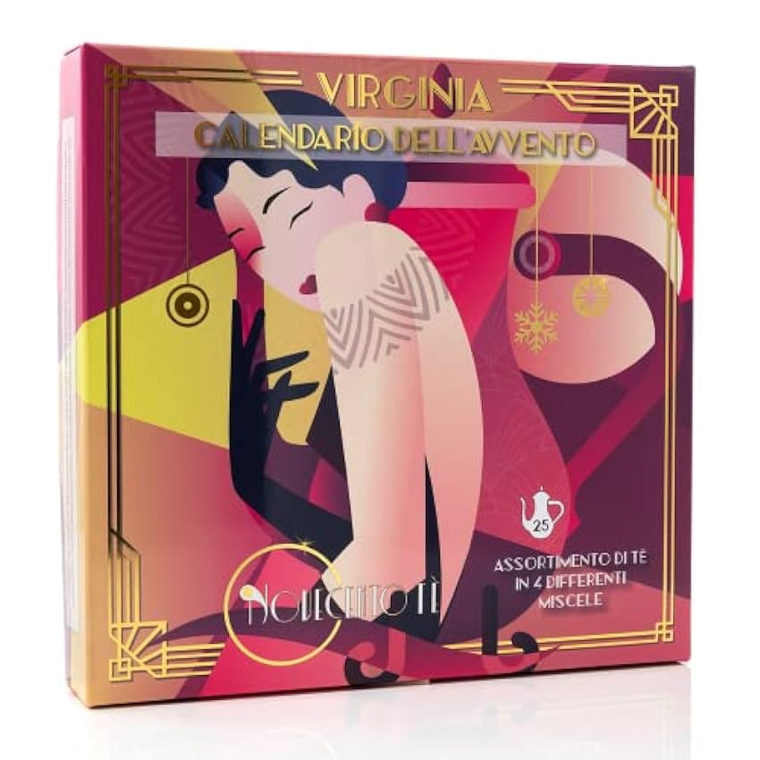 Té Novecento | Juegos de té surtidos de Virginia | Calendario de Adviento 2022 con 25 Pirámides en 4 Mezclas Surtidas (50 Gr) | Paquete de regalo de té y té de hierbas kvXF3hzS