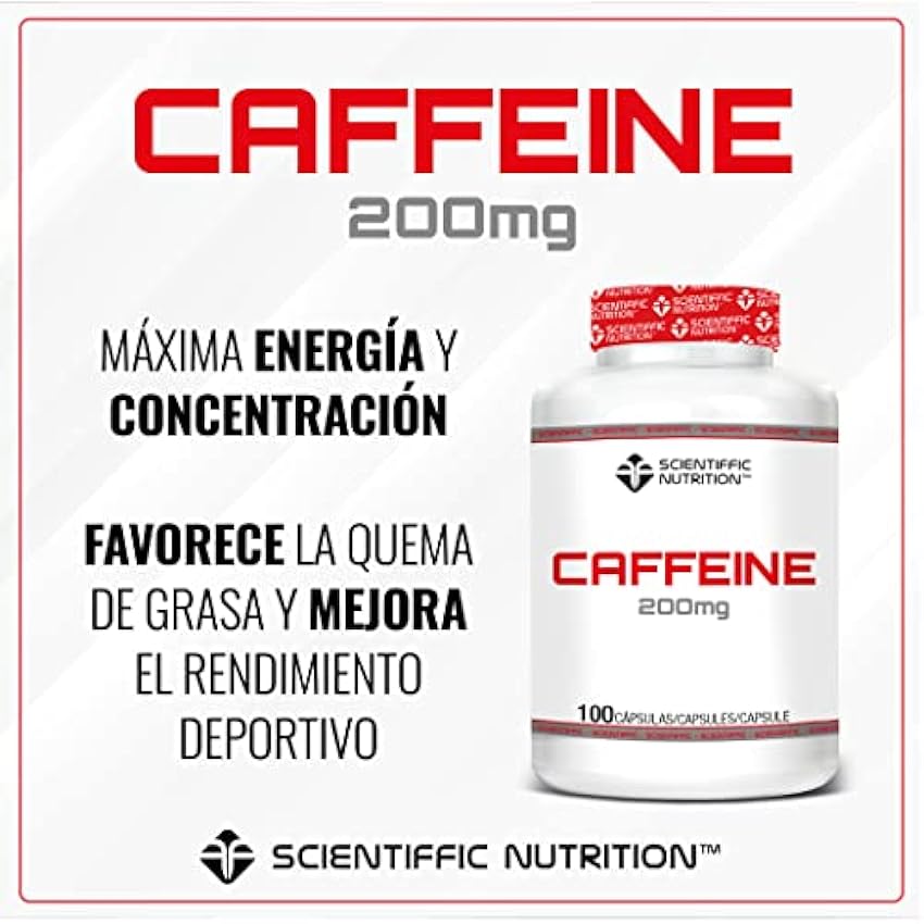 Scientiffic Nutrition - Caffeine, Pre Workout, Potente Quemagrasas de Cafeína 200mg, Estimula el Sistema Nervioso, Ayuda al Estudio y la Concentración - 100 Cápsulas JO7gviwt