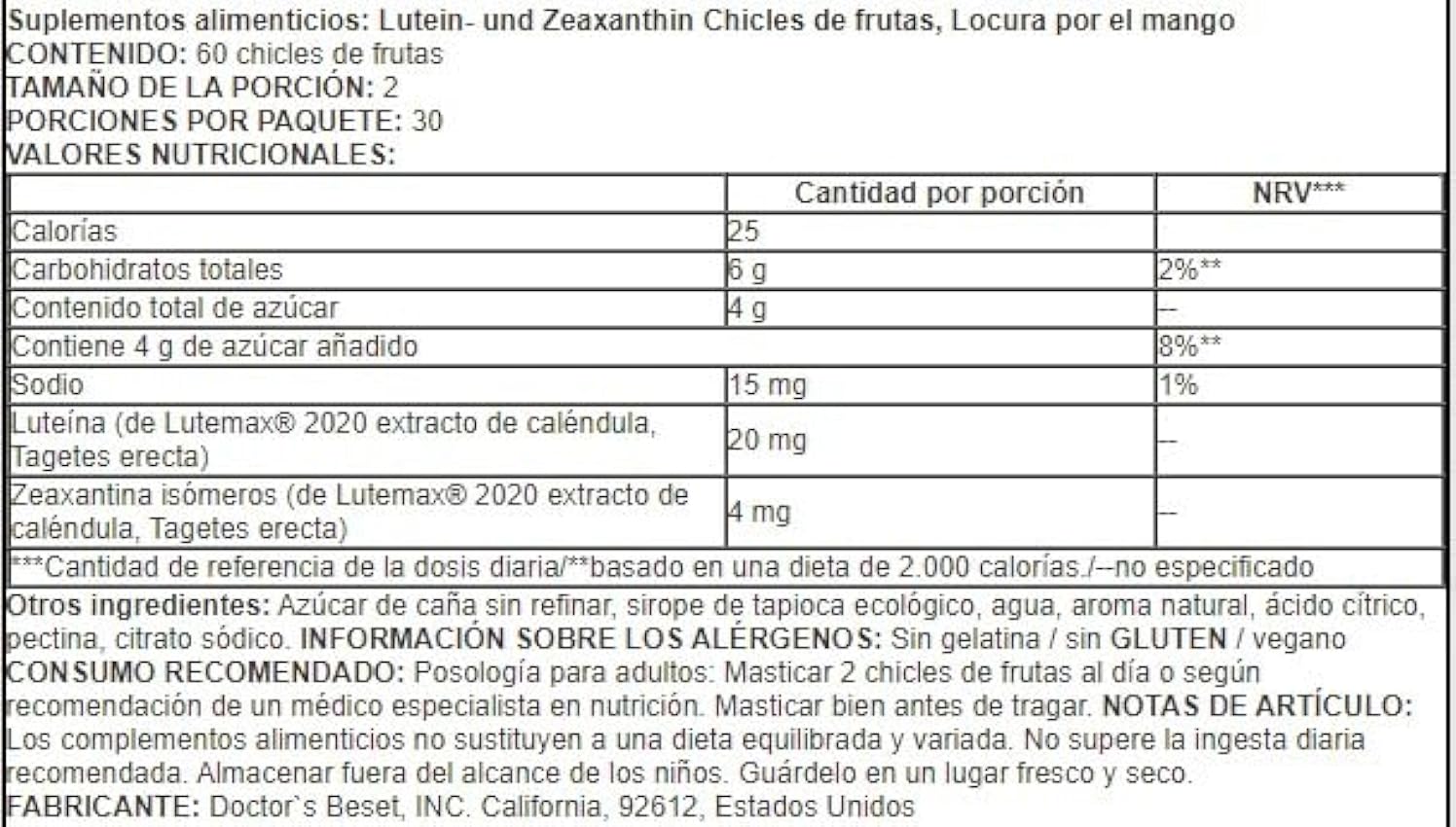 Doctor´s Best Luteína y Zeaxantina, Mango Madness - 60 gomitas - Salud Ocular y Antioxidante mK8LmxT9