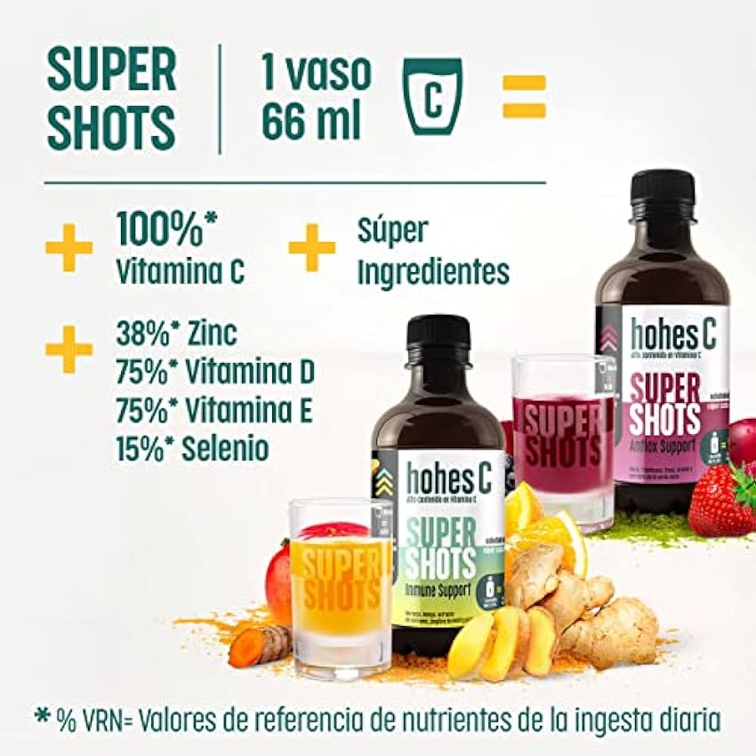 hohes C Super Shots Inmune Bebida vitamínica con Zumo de Naranja, Mango, Cúrcuma y Jengibre Vitamina C, D y Zinc Pack 3 x 330ml pt1NDMfj